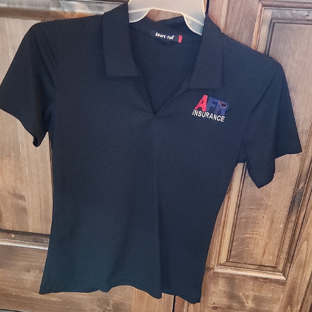 Sport-Tek Women's Black AFR Insurance V Neck Collared Shirt